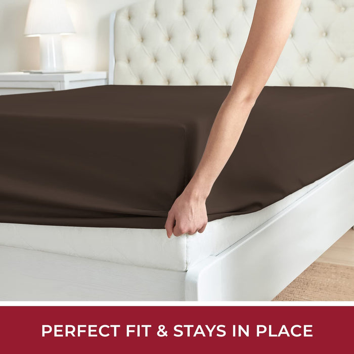 Queen Fitted Sheet - Deep Pocket Cooling Sheets up to 16 Inch - Hotel Luxury Bedding - Softest Sheets - Wrinkle, Fade, Stain Resistant - 1 Single Queen Fitted Sheet Only (Queen, Brown)