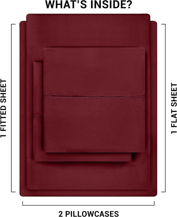 Queen Bed Sheets Set - 4 Piece Bedding - Brushed Microfiber - Shrinkage and Fade Resistant - Easy Care (Queen, Red Burgundy)