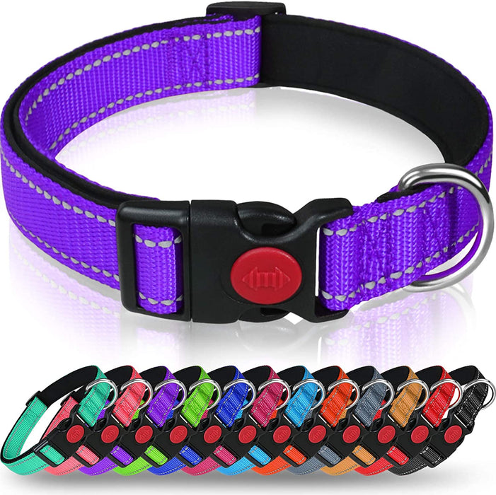 Reflective Dog Collar with Safety Locking Buckle, Adjustable Nylon Pet Collars for Extra Large Dogs, Red