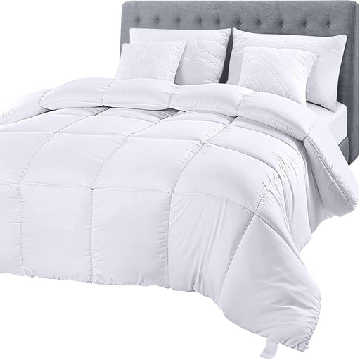 Comforter Duvet Insert - Quilted Comforter with Corner Tabs - Box Stitched down Alternative Comforter (California King, White)