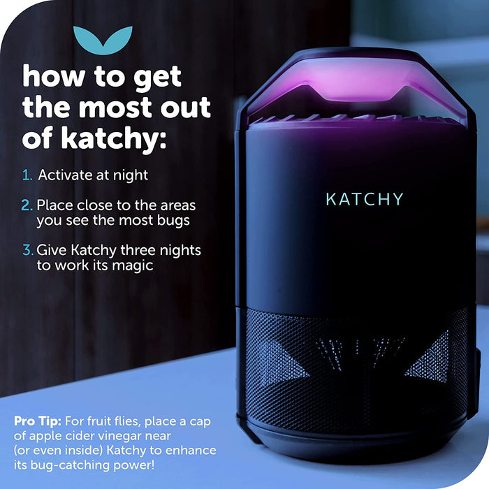 Indoor Insect Trap - Catcher & Killer for Mosquitos, Gnats, Moths, Fruit Flies - Non-Zapper Traps for inside Your Home - Catch Insects Indoors with Suction, Bug Light & Sticky Glue (Black)