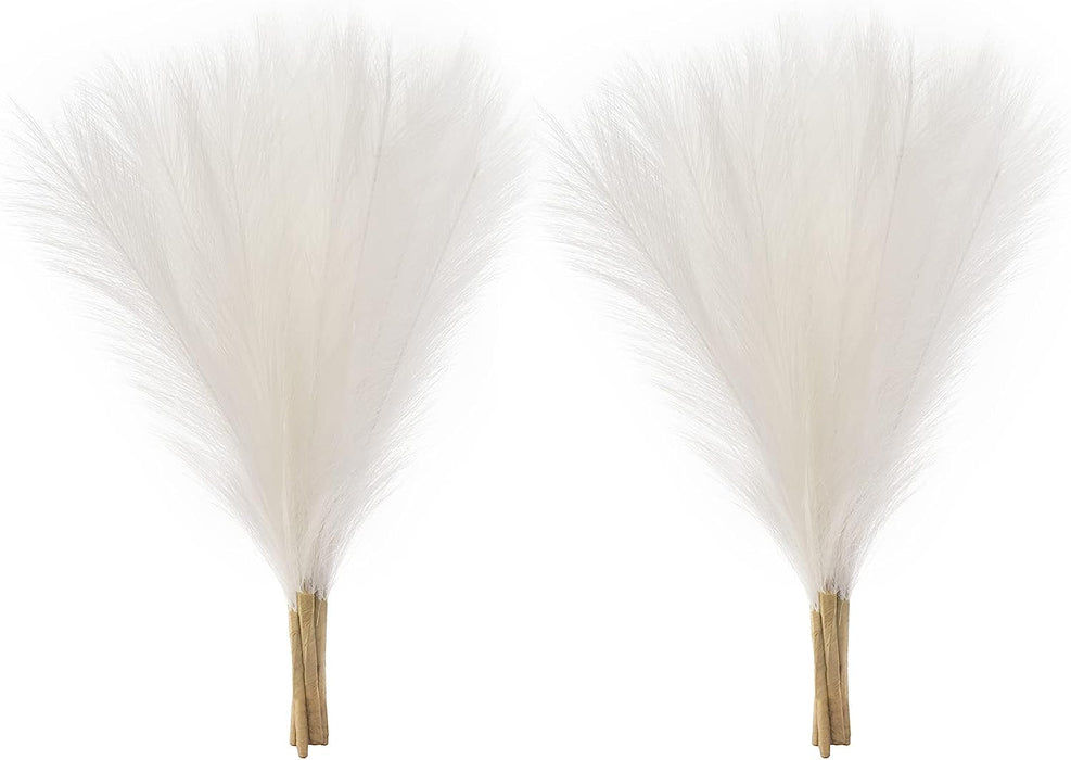 Faux Pampas Grass, Set of 10 Small 17” Stems White Artificial Pampas Grass Decor Fluffy Artificial Florals Minimalist Wedding Home Decor Grass