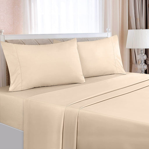Queen Bed Sheets Set - 4 Piece Bedding - Brushed Microfiber - Shrinkage and Fade Resistant - Easy Care (Queen, Beige)