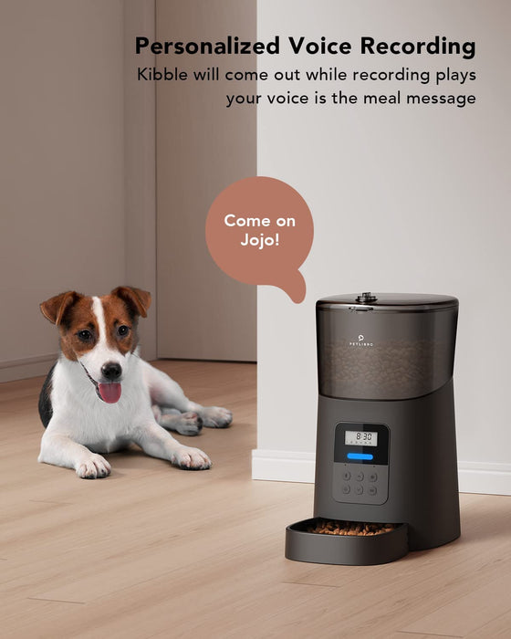 Automatic Dog Feeder, 6L Dog Food Dispenser with Twist Lock Lid, Timed Dog Feeder with Clog-Free Design & Low Food LED Indication, up to 50 Portion 6 Meals Daily for Dogs Cats Pets