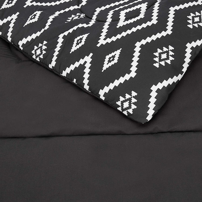 7-Piece Lightweight Microfiber Bed-In-A-Bag Comforter Bedding Set - Full/Queen, Black Aztec