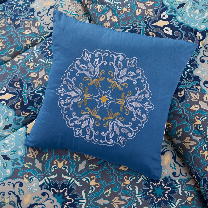 Modern Threads 8 Piece Reversible Bed in a Bag, Deep Blue Damask, Granada, Queen