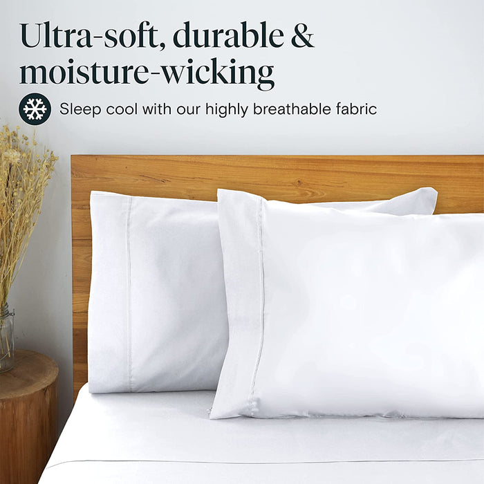 6 PC Sheet Set Bamboo Sheets Deep Pockets 18" Eco Friendly Wrinkle Free Sheets Machine Washable Hotel Bedding Silky Soft - White Queen