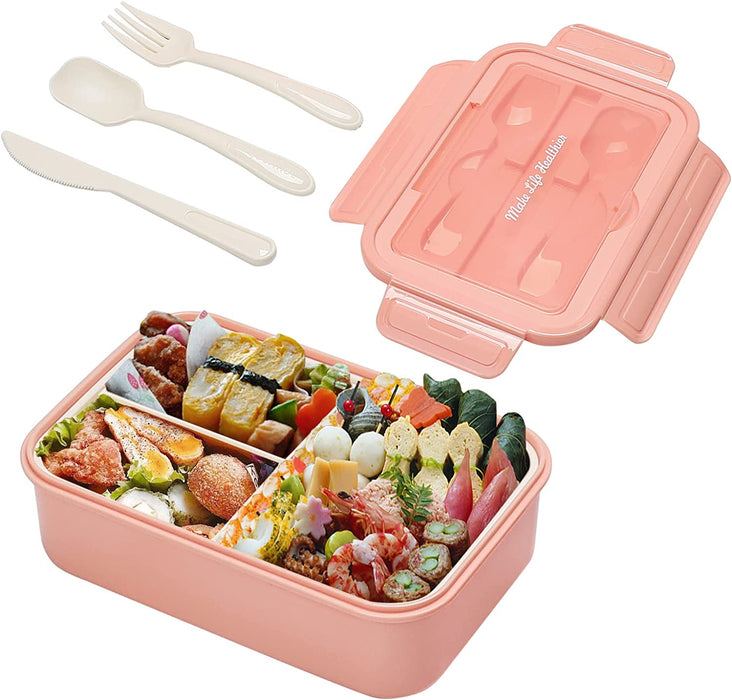 Bento Boxes for Adults - 1400 ML Bento Lunch Box for Kids Children with Spoon & Fork, Lunch Containers Durable with Compartments Sauce Container for On-The-Go Meal, Food-Safe Materials (Pink)