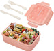 Bento Boxes for Adults - 1400 ML Bento Lunch Box for Kids Children with Spoon & Fork, Lunch Containers Durable with Compartments Sauce Container for On-The-Go Meal, Food-Safe Materials (Pink)