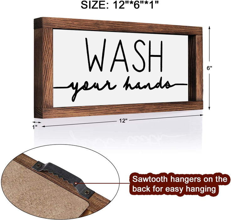 Bathroom Sign & Plaque (Set of 3) Wash Your Hands Brush Your Teeth Comb Your Hair Decorative Rustic Wood Farmhouse Bathroom Wall Decor (White)