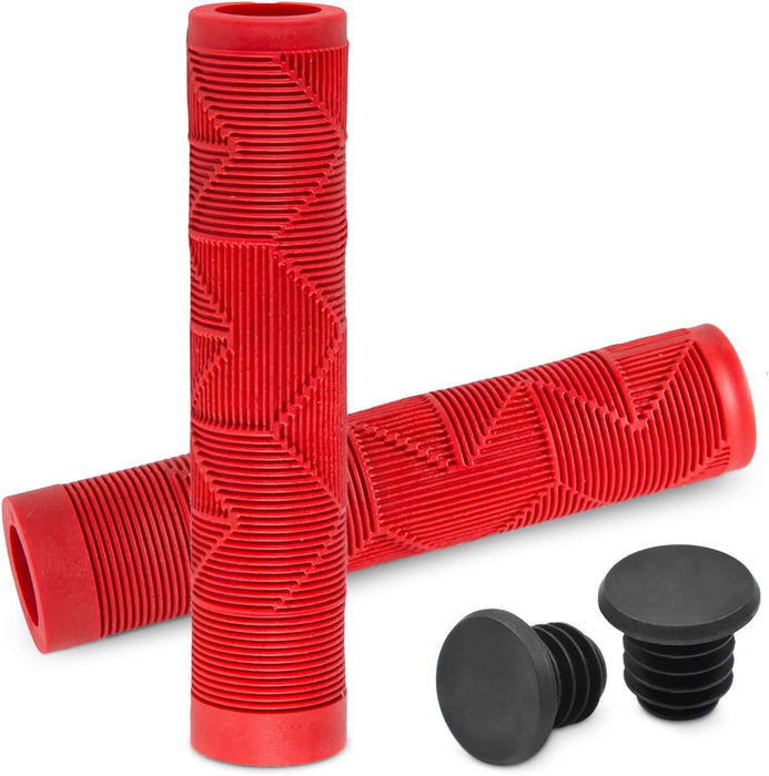 MTB BMX Scooter Grips - Handlebar Bicycle Grips for Flat Straight Bars like BMX, MTB, Scooter; Rubber Non-Slip Grip to Match Any Bike or Scooter
