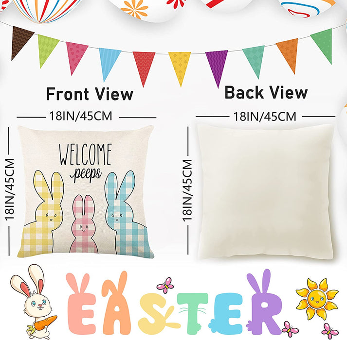 Easter Decorations Pillow Covers 18X18 Set of 4 - Easter Bunny Easter Eggs Spring Decor, Easter Throw Pillows Cushion Covers Farmhouse/Home Decor for Table, Sofa, Restaurant (18X18 Inch)