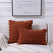 2 Packs Rust Decorative Throw Pillow Covers 18X18 Inch with Pom-Poms for Couch Bed Living Room, Farmhouse Boho Home Decor, Terracotta Soft Corduroy Cute Square Cushion Case 45X45 Cm
