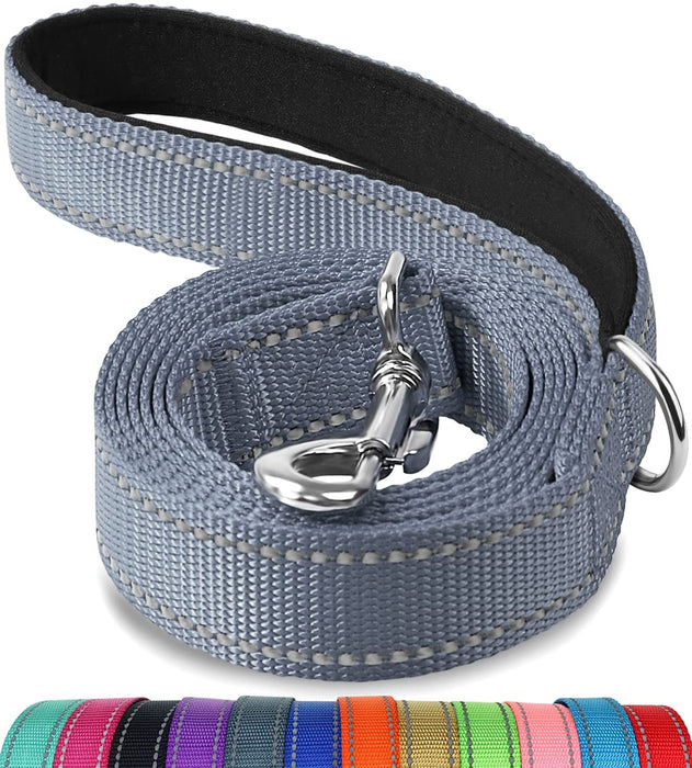 Double-Sided Reflective Dog Leash, 6 FT/5FT/4 FT, Padded Handle Nylon Dogs Leashes for Walking, Training Lead for Small & Medium Dogs, Gray, 5FT