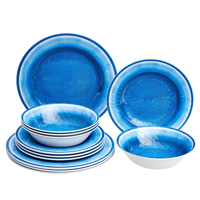 Melamine Dinnerware Set, Service for 4, Traditional Blue and White - Set of 12
