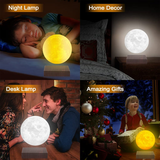 Vgazer Moon Lamp 3D Printing Magnetic Levitating Moon Light Lamps for Home、Office Decor, Creative Gift-6 Inch,Has 3 Colors Modes(Ye,Wh,Change from WH to YE)