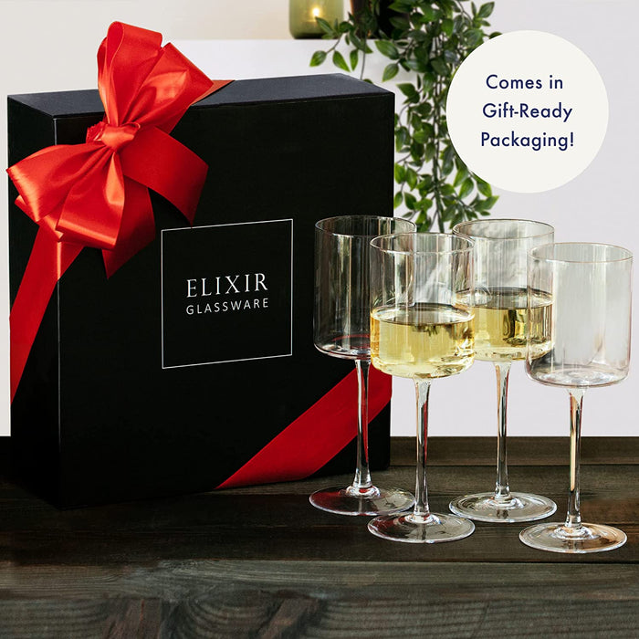 Edge Wine Glasses, Modern & Elegant Square Glass Set of 2, Large Red Wine or White Wine Glass - Unique Gift for Women, Men, Wedding, Anniversary - 14Oz