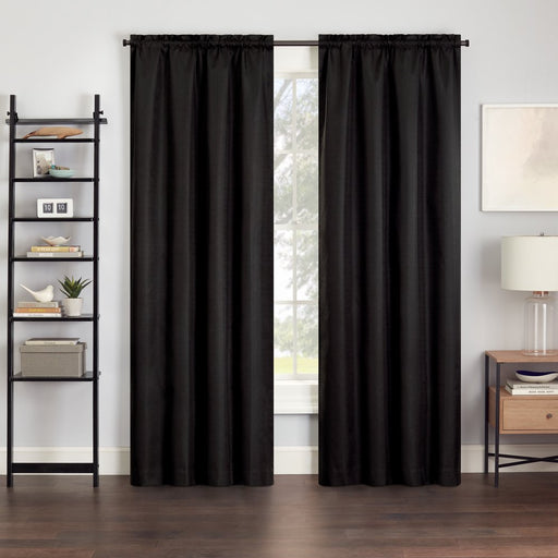 Eclipse Samara Solid Color Blackout Rod Pocket Single Curtain Panel, Black, 42 X 84