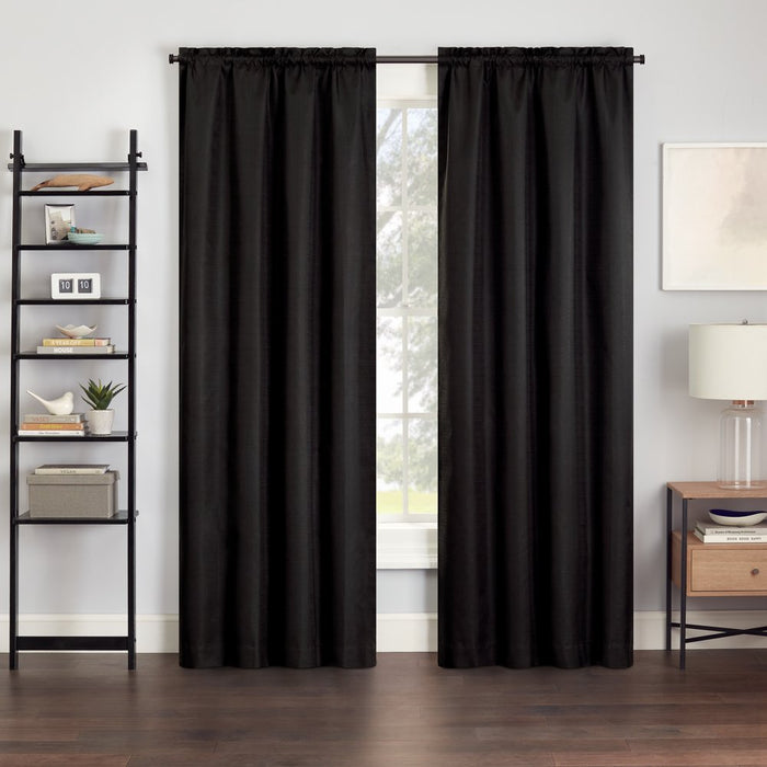 Eclipse Samara Solid Color Blackout Rod Pocket Single Curtain Panel, Black, 42 X 84