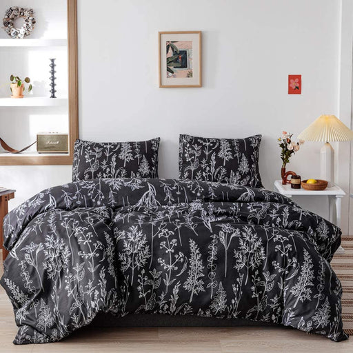 Comforter Set Queen Comforter Set,3 PCS Floral Comforter Set Bedding Sets Queen with Comforter Black Comforter Set Soft Microfiber Bedding Set with 2 Pillow Cases