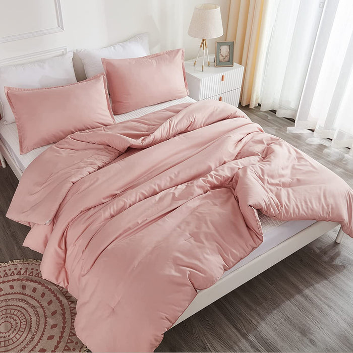 Pink Comforter Set Full Size for Girls, 3 Pieces Blush Women Plain Bedding Set & Collections, All Season Bed Set (79X90In Comforter & 2 Pillowcases)