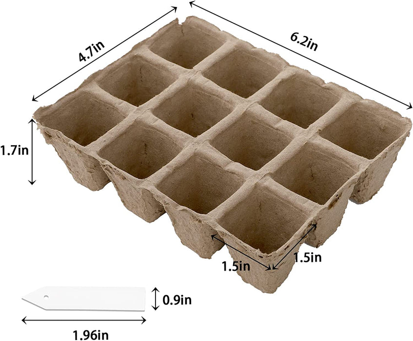 40 Pack Peat Pots Seed Starter Trays, 480 Cells Germination Seedling Pots, Organic Biodegradable Plant Germination Tray with 40 Plant Labels for Vegetable Flower, Herbs, Indoor Outdoor Garden
