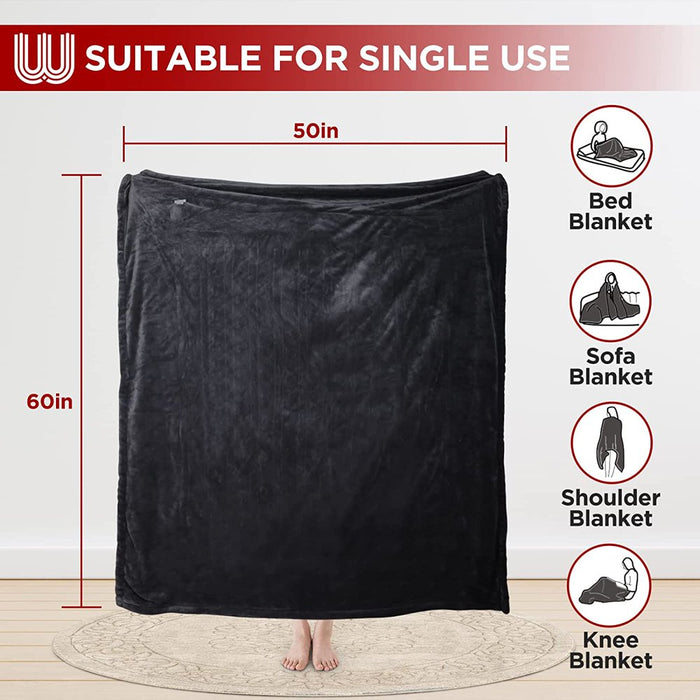 Warmrest Electric Throw Blanket Heated Blanket with 6 Heating Levels and 4 Hours Auto Shut Off, Flannel to Sherpa Super Cozy Heating Blanket, Machine Washable, 50" X 60", Charcoal