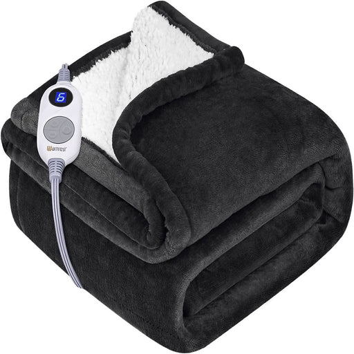 Warmrest Electric Throw Blanket Heated Blanket with 6 Heating Levels and 4 Hours Auto Shut Off, Flannel to Sherpa Super Cozy Heating Blanket, Machine Washable, 50" X 60", Charcoal