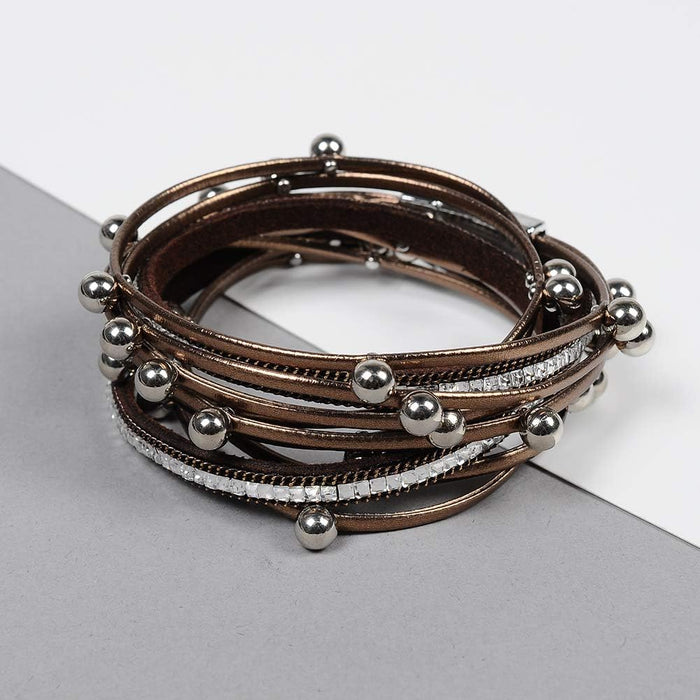Leather Wrap Bracelet for Women - Handmade Clasp Bangle Bracelet with Pearl Beads Crystal Wristbands Jewelry Gift for Ladies and Mother