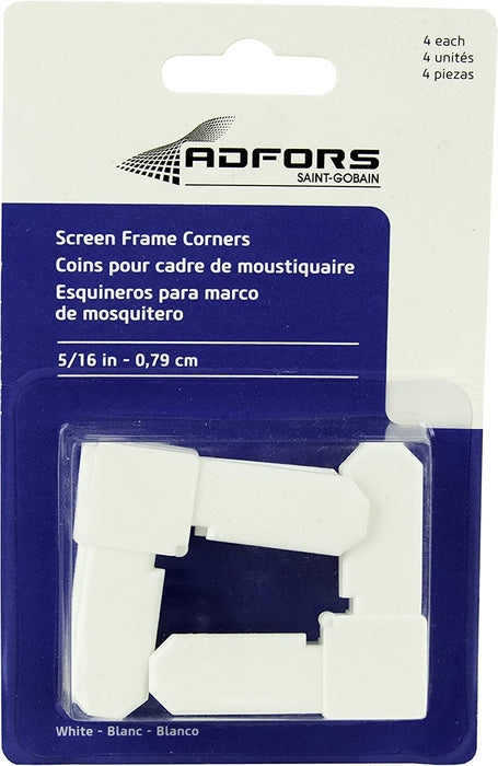 ADFORS Screen Frame Corners, 5/16", White, 4 Pieces