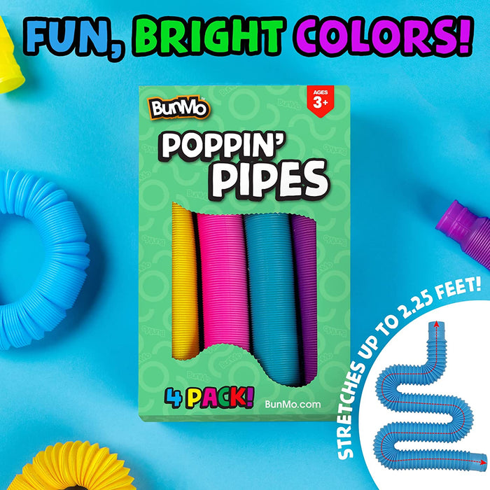Pop Tubes Large 4Pk | Toddler Sensory Toys | Hours of Fun for Kids | Imaginative & Stimulating Creative Learning | Toddler Easter Basket Stuffers | Easter Basket Stuffers for Toddler