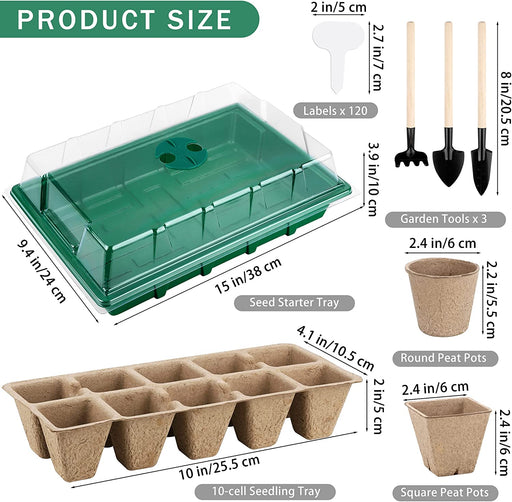 6 Sets Cells Seed Starter Tray Kit with Humidity Dome and Base Seed Starter Peat Pots Germination Trays Including Plastic Plant Growing Trays for Indoor Outdoor Gardening, Green