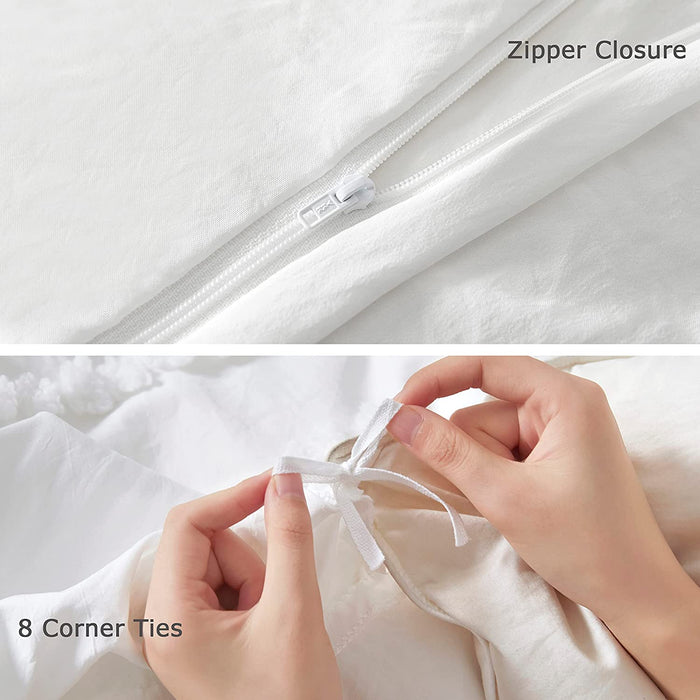 Oli Anderson Duvet Cover Queen Size, 3 Pieces Boho Tufted Bedding Set for All Seasons, Soft and Embroidery Shabby Chic Duvet Covers Set with Zipper Closure (White, Queen, 90’’ X 90’’)