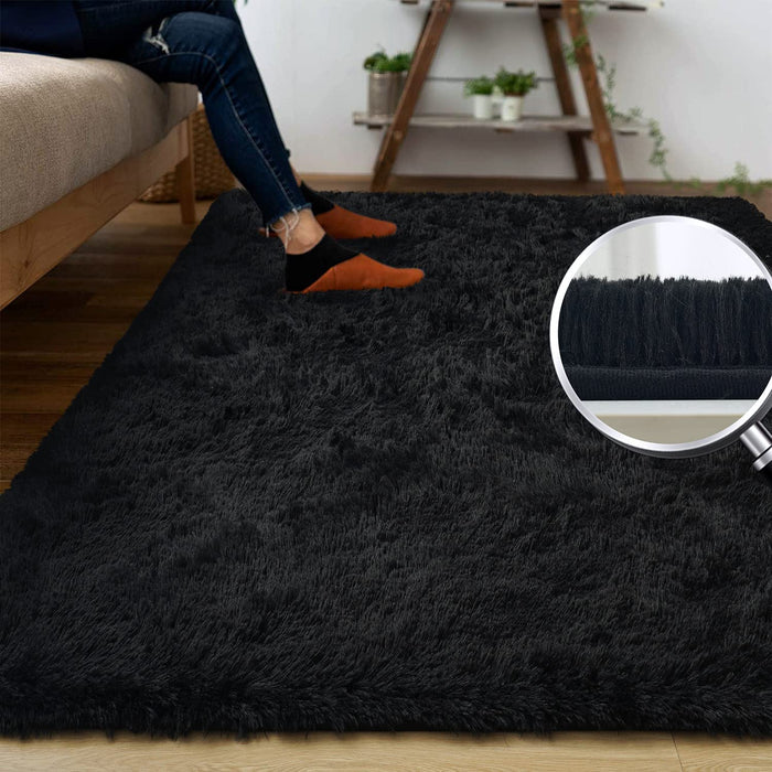 Super Soft Shaggy Rugs Fluffy Carpets, Black Area Rug for Living Room Bedroom Girls Kids Room Nursery Home Decor, Non-Slip Plush Indoor Floor Bedside Rug, 5 Ft X 8 Ft, Black