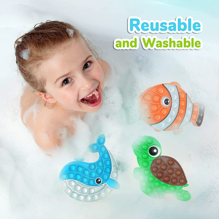 3 Pack Push Bubble Fidget Sensory Toys, Sensory Fidget Poppers Push Bubble Toy, Silicone Squeeze Autism Anxiety Stress Relief Educational Popping Toys for Kids Adults - Clown Fish, Whale, Turtle