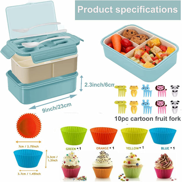 Bento Lunch Box for Adult, Bento Boxes with Fork Spoon&Muffin Silicone Cup, Compartment Bento Box Leak Proof, Microwavable Lunch Containers, Bento Box with Utensils for Work/Picnic