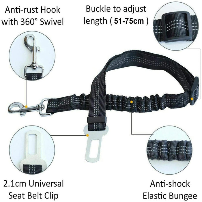 Dog Seatbelt Leash for Cars, 2-Packs Pet Safety Seat Belt Harness with Shock Absorbing Bungee and Reflective Threads for Car Dogs Restraint
