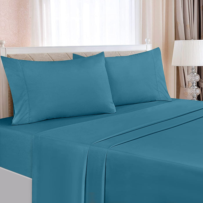 Queen Bed Sheets Set - 4 Piece Bedding - Brushed Microfiber - Shrinkage and Fade Resistant - Easy Care (Queen, Denim Blue)