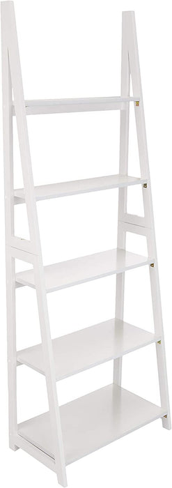 Modern 5-Tier Ladder Bookshelf Organizer, Solid Rubberwood Frame - Espresso Finish