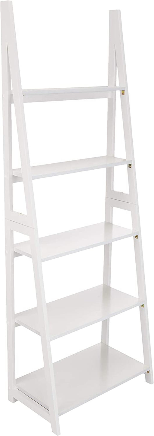 Modern 5-Tier Ladder Bookshelf Organizer, Solid Rubberwood Frame - Espresso Finish