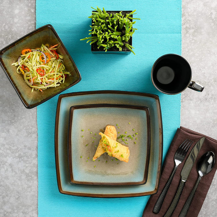 Gibson Elite Tequesta Square Reactive Glaze Stoneware Dinnerware Set, Service for 4 (16Pcs), Taupe