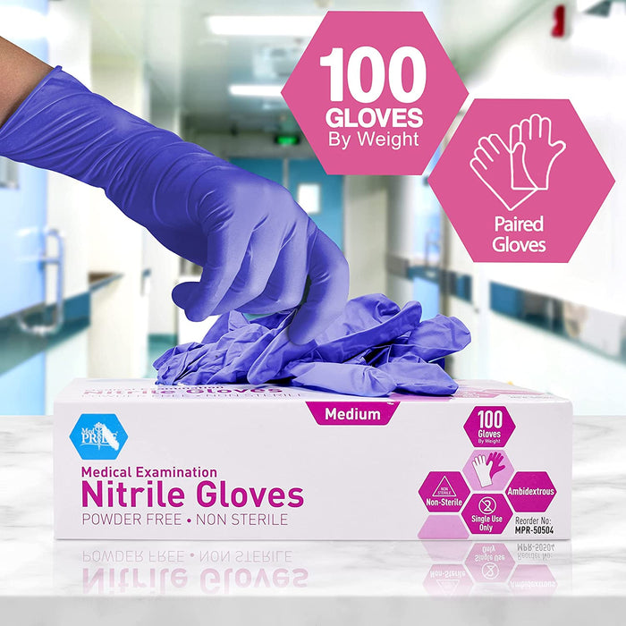 Medpride Powder-Free Nitrile Exam Gloves, Medium, Box/100