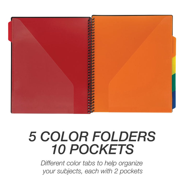 5 Subject Spiral File Folder Organizer / 5 Dividers with Pockets / Multi Pocket Folder / Document Holder / Paper Organizer / Customizable Front Cover / 10 Total Pockets