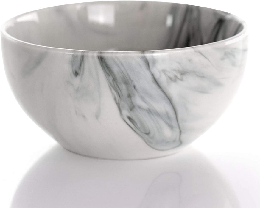 Fine round Gloss Dinnerware Dish Set, 16 Piece, Black and White Marble
