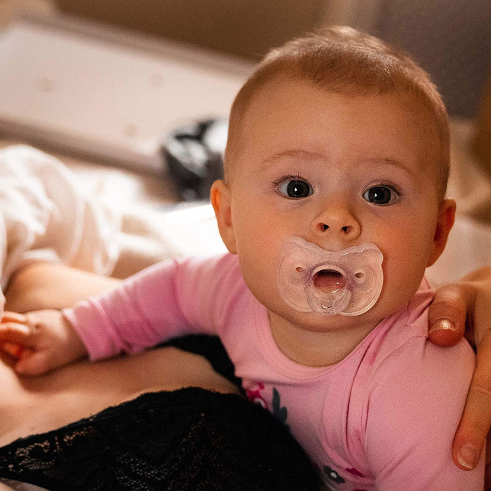Baby Pacifier | 0-6 Months | Includes Sterilizing Case | 2-Pack | Soft Silicone | Bpa-Free | Supports Natural Suckling | Pink and Clear