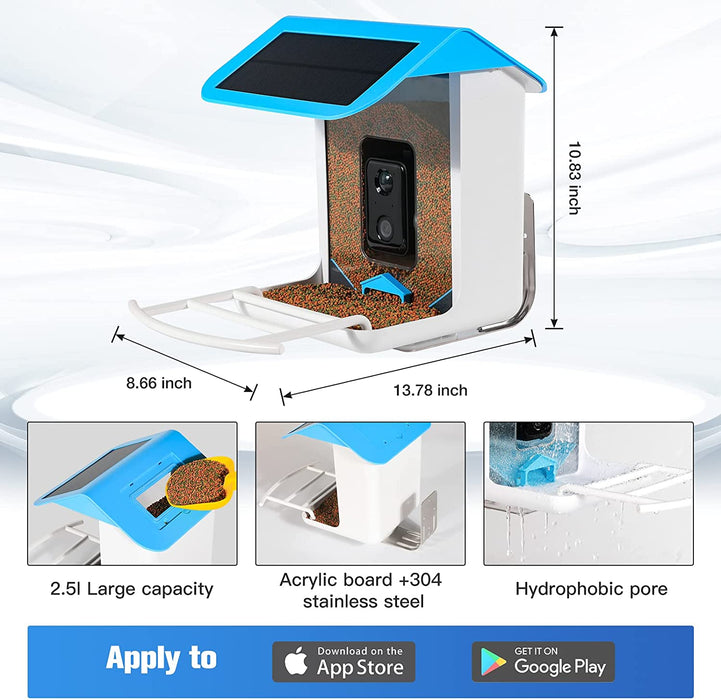 Smart Bird Feeder with Camera, Bird House with Camera and Solar Roof, 1080P HD Camera Auto Capture Bird Videos & Notify and Built-In Microphone (Include 32G SD Card)