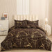 Gold Metallic Marble Comforter Set Queen Size Foil Print Glitter Bedding Sets,Coffee/Gold,Queen