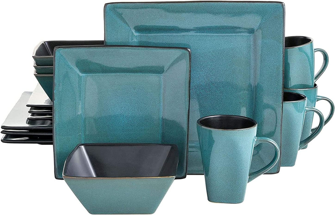 Gibson Elite Tequesta Square Reactive Glaze Stoneware Dinnerware Set, Service for 4 (16Pcs), Taupe