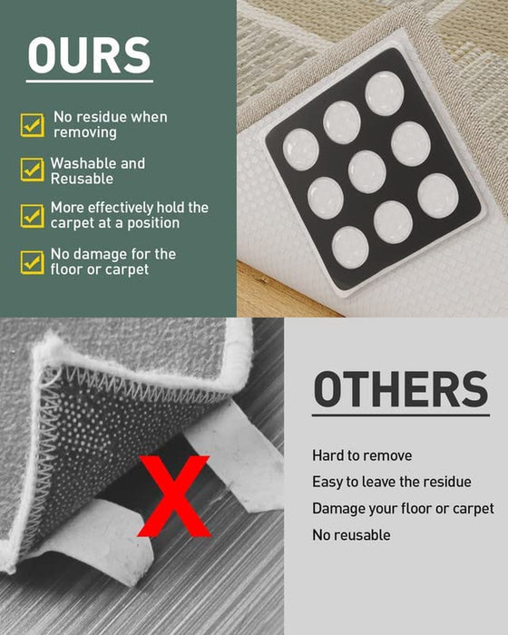 Rug Pad Gripper, Non-Slip Washable Grippers for Rug, anti Curling Rug Pads, Reusable Carpet Tape Make Corner Flat, 4 Pack Rug Tape Stickers for Area Rug, Hardwood Floor, Tile
