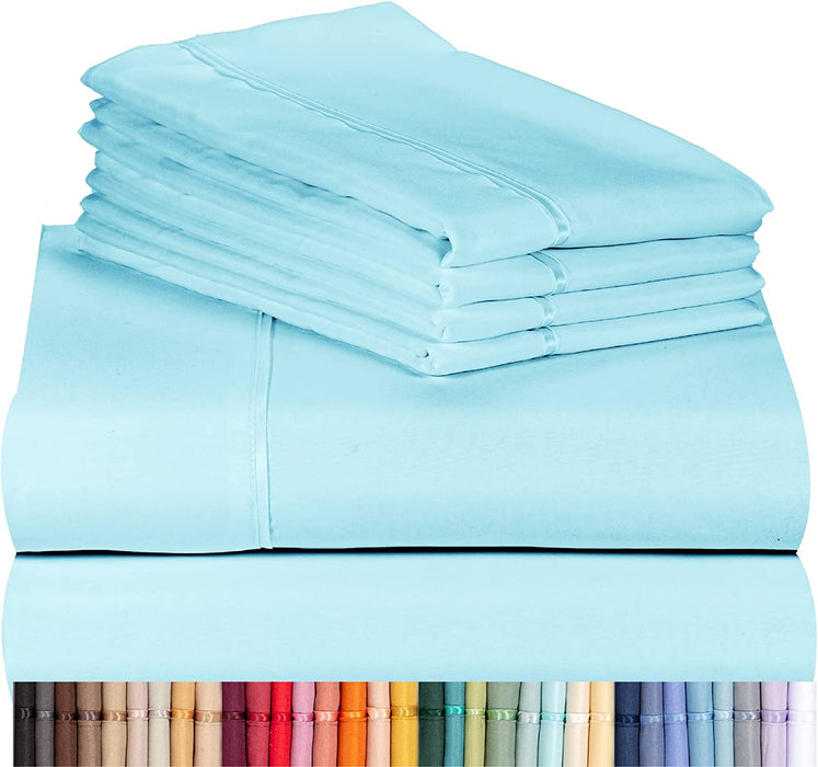 6 PC Sheet Set Sheets Deep Pockets 18" Eco Friendly Wrinkle Free Sheets Machine Washable Hotel Bedding Silky Soft - Aqua Queen
